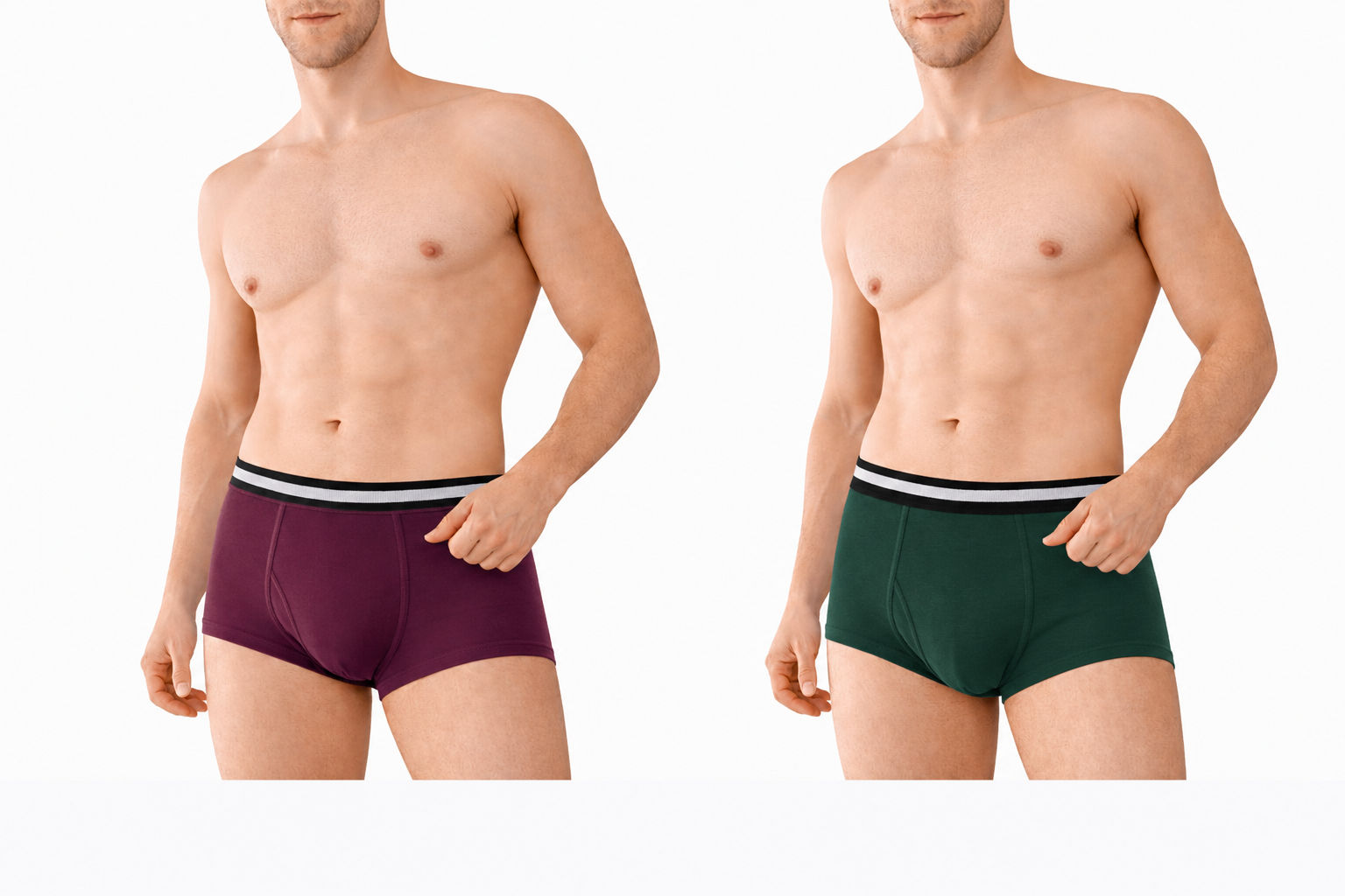 BAMBUMM Men's Bamboo Boxer Trunks Pack of 2 – Green & Plum