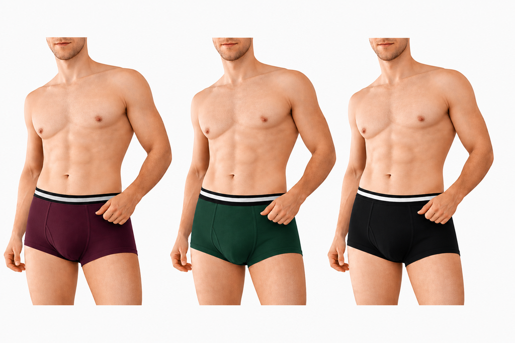 BAMBUMM Men's Bamboo Boxer Trunks Pack of 3 – Black, Green & Plum