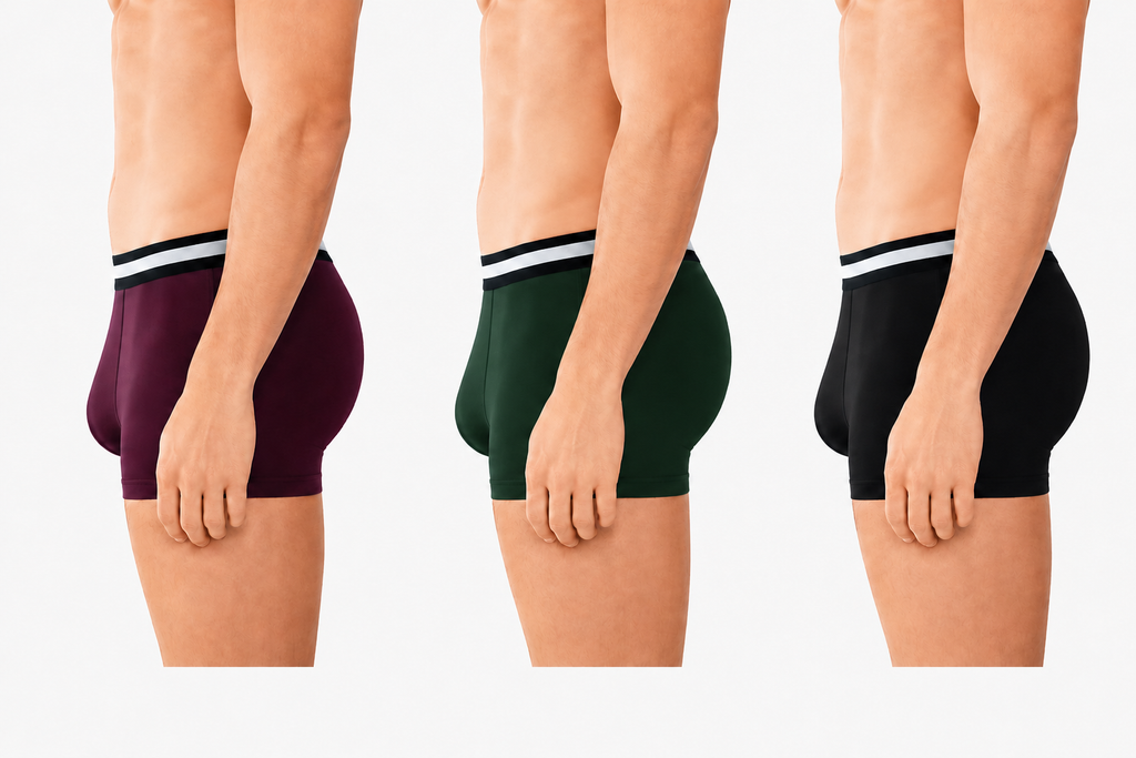 BAMBUMM Men's Bamboo Boxer Trunks Pack of 3 – Black, Green & Plum