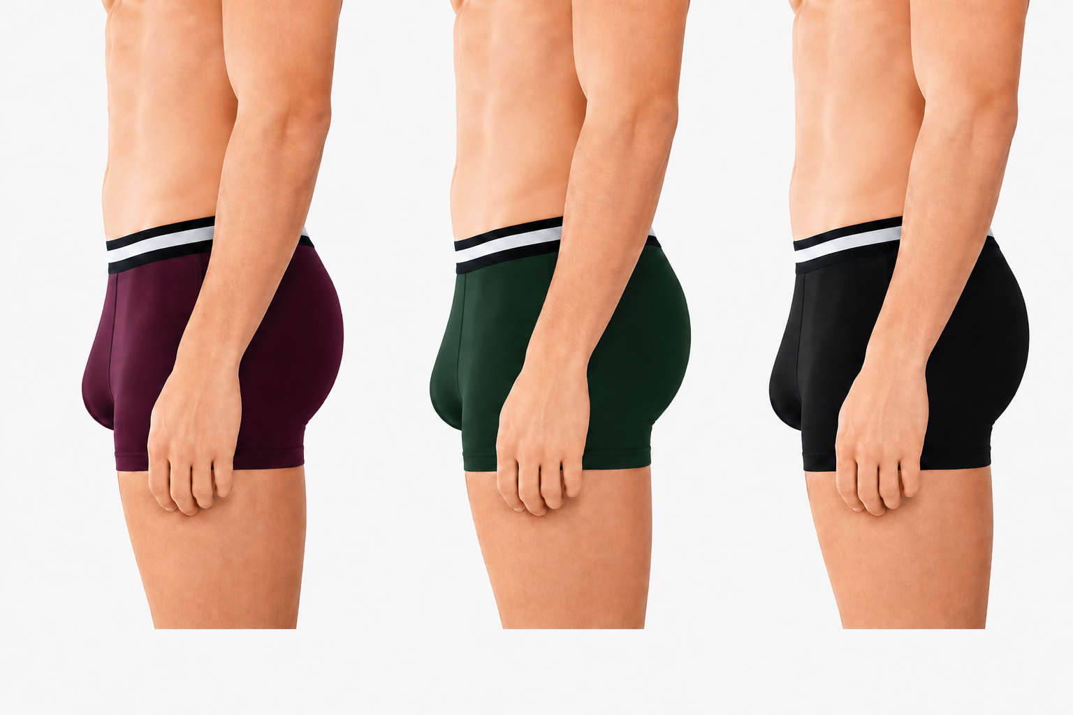 BAMBUMM Men's Bamboo Boxer Trunks Pack of 3 – Black, Green & Plum