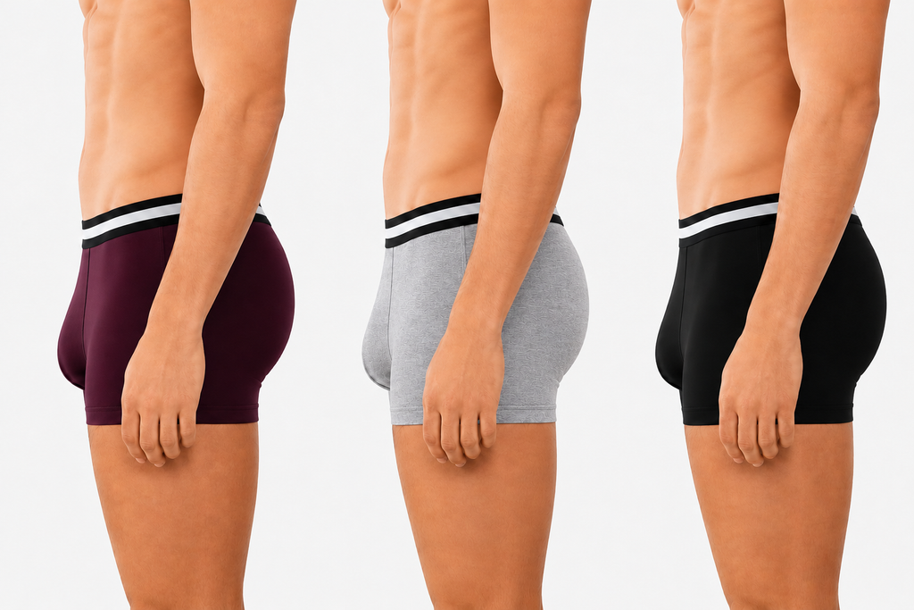 BAMBUMM Men's Bamboo Boxer Trunks Pack of 3 – Black, Grey & Plum