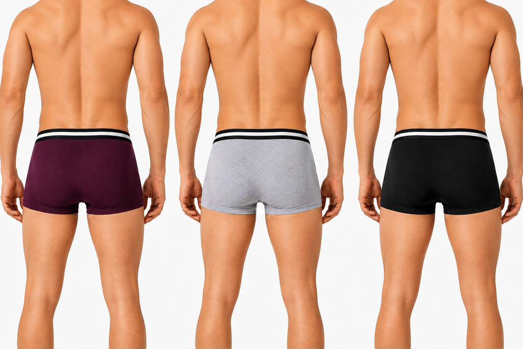 BAMBUMM Men's Bamboo Boxer Trunks Pack of 3 – Black, Grey & Plum