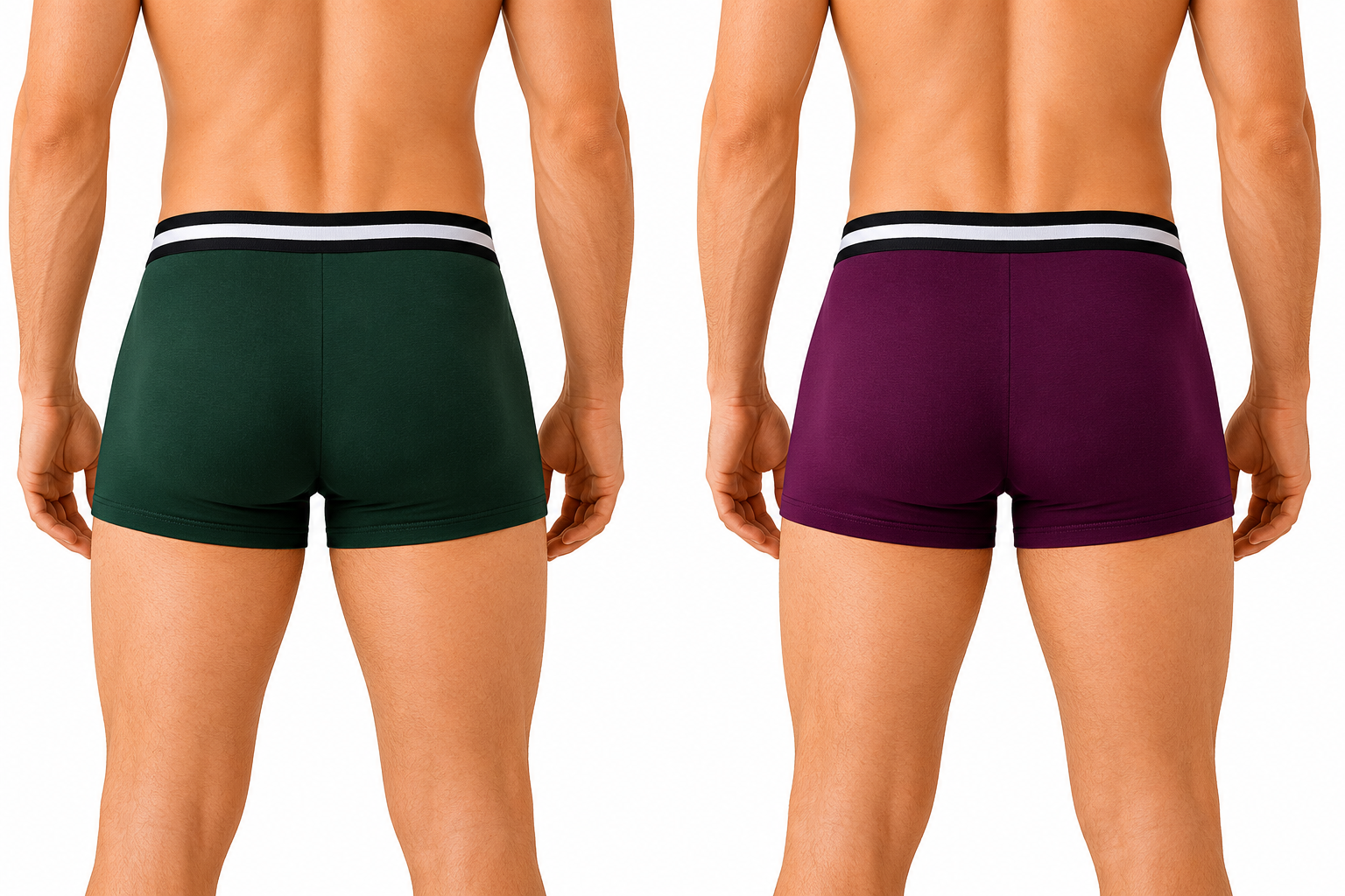 BAMBUMM Men's Bamboo Boxer Trunks Pack of 2 – Green & Plum