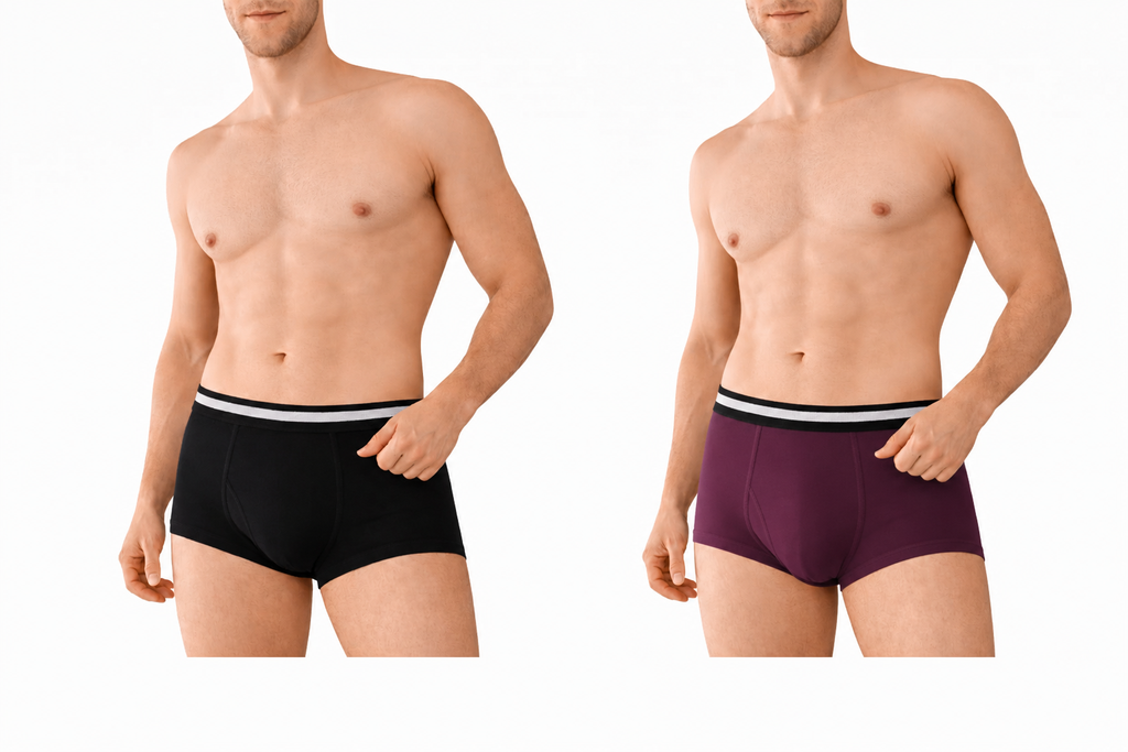 BAMBUMM Men's Bamboo Boxer Trunks Pack of 2 – Black & Plum