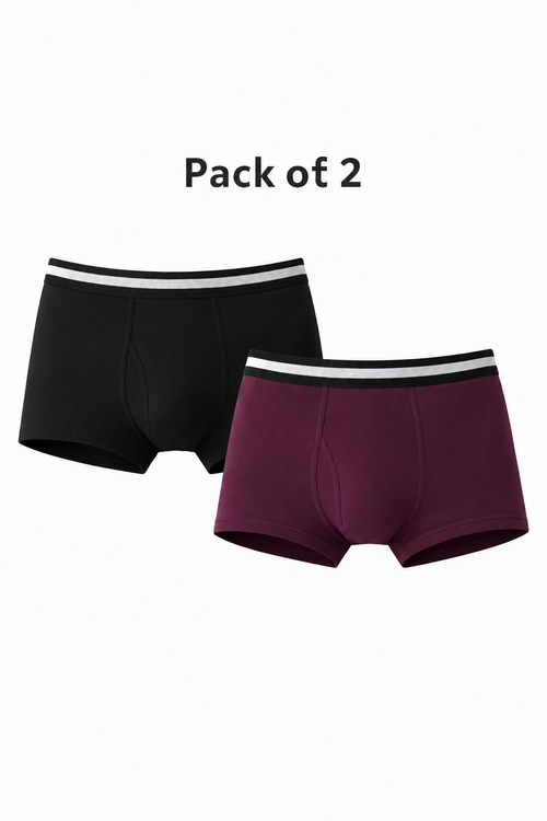 BAMBUMM Men's Bamboo Boxer Trunks Pack of 2 – Black & Plum