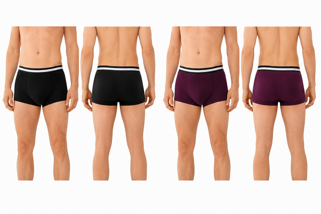BAMBUMM Men's Bamboo Boxer Trunks Pack of 2 – Black & Plum