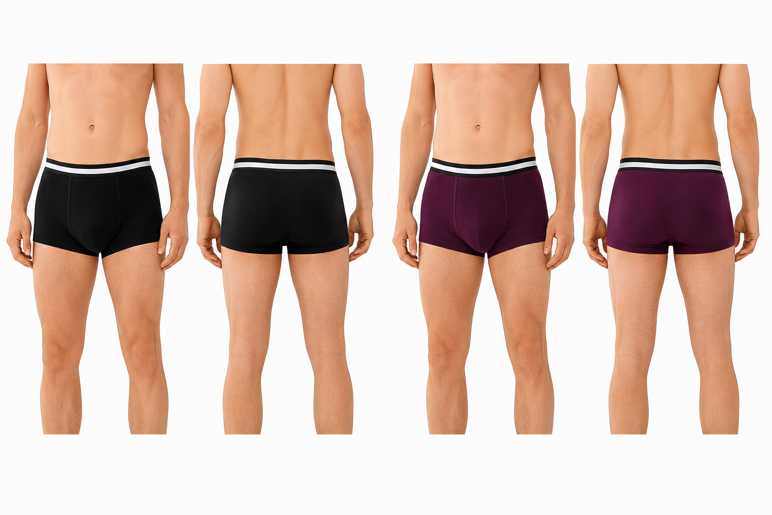BAMBUMM Men's Bamboo Boxer Trunks Pack of 2 – Black & Plum